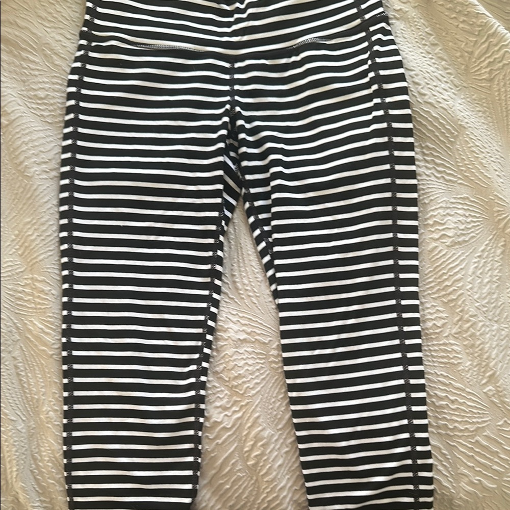 Athleta Black and White Striped Capri Leggings